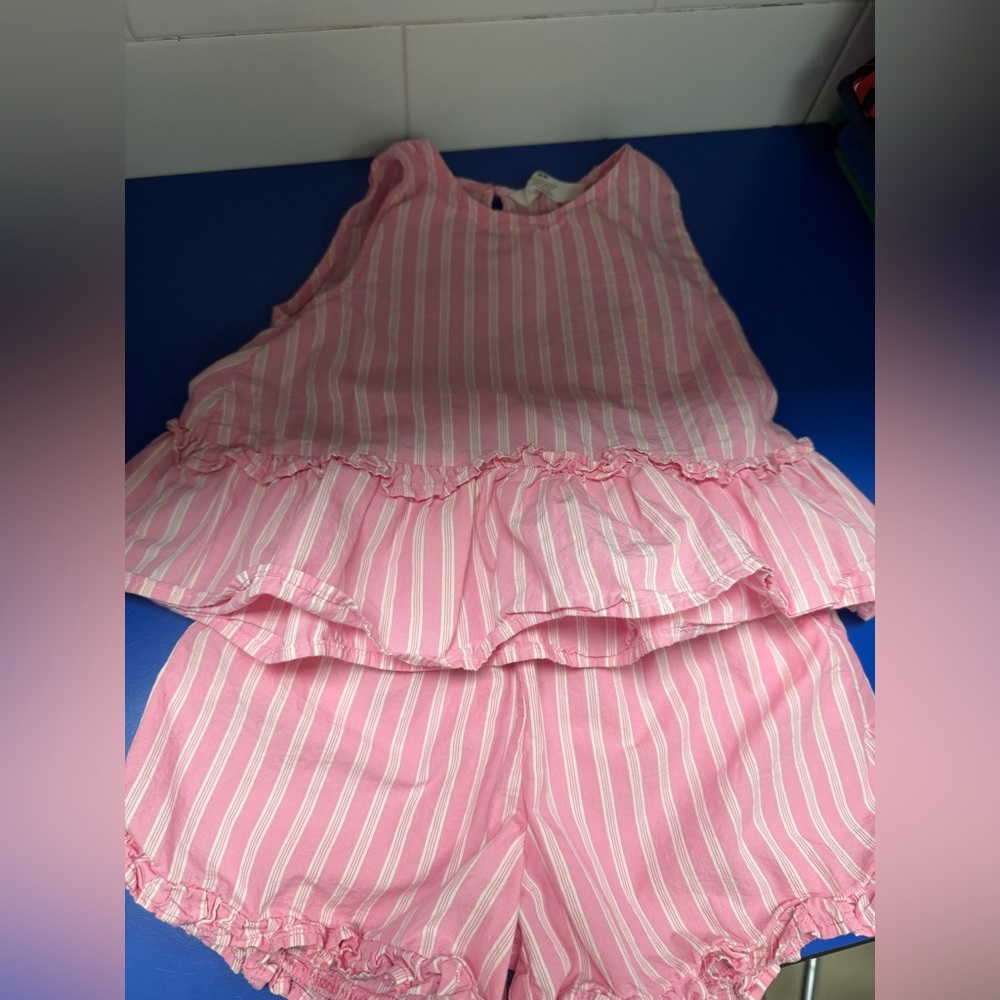Kids Pink Striped Set - Sleeveless Top & Shorts